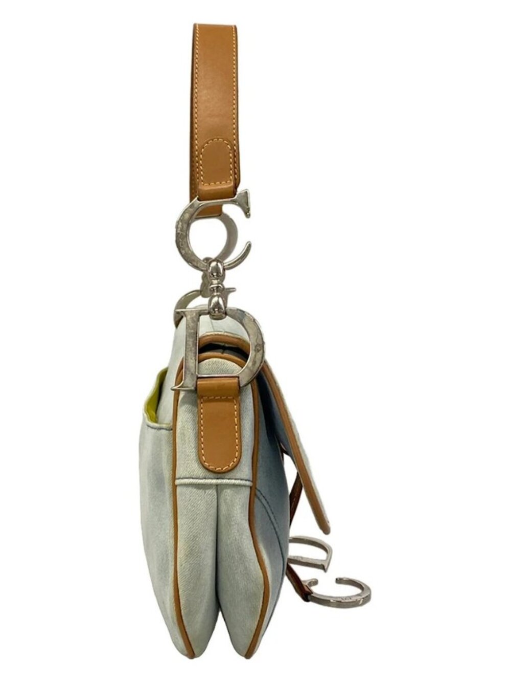 DIOR/ChristianDior Double Saddle Bag - Light Blue Beige Denim Leather - Picture 2 of 15